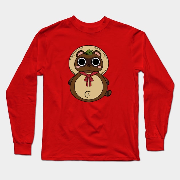 Cute Japanese Tanuki cartoon design Long Sleeve T-Shirt by Cuteful